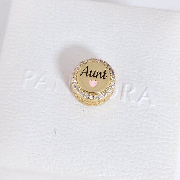 Pandora Engravable Aunt Charm Bead Gold Plated with box - Picture 6 of 9